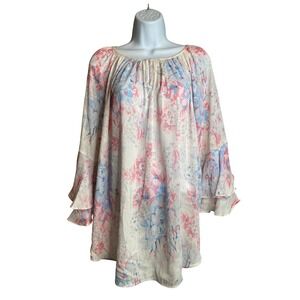 Chaps Womens Floral Print Peasant Tunic Top‎ Sz 1X Flowy Romantic Fairy Boho